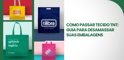 Capa de guia sobre como passar tecido TNT reúne quatro sacolas personalizadas e apresenta orientações para desamassar embalagens.